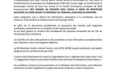 CDP / ASSIGNIATION DES GROUPES SUEZ, VEOLIA et ENGIE EN PROCÉDURE ACCÉLERÉE AU FOND DEVANT LE PRESIDENT DU TRIBUNAL JUDICIAIRE DE NANTERRE.