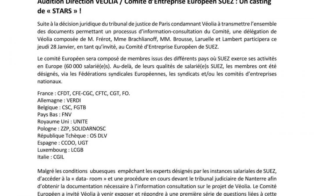 Audition Direction VEOLIA / Comité d’Entreprise Européen SUEZ : Un casting de « STARS » !
