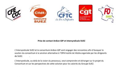 Prise de contact Ardian-GIP et Intersyndicale SUEZ