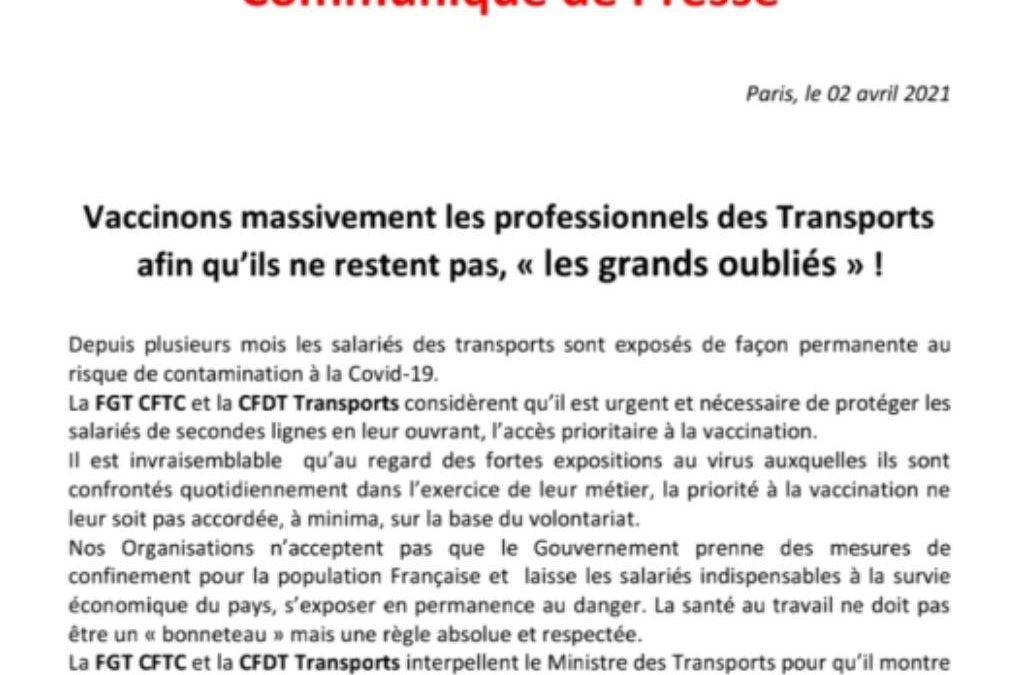 CDP/ Vaccinons massivement les professionnels des Transports…