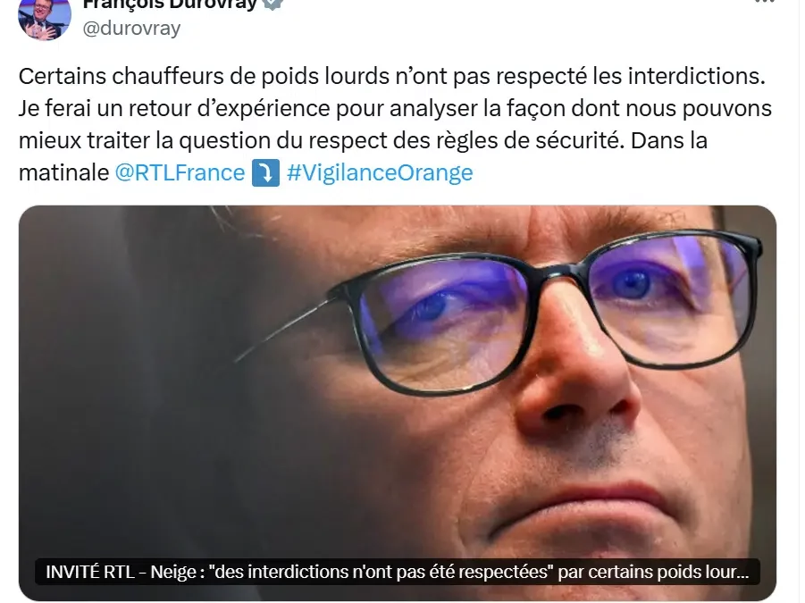 Episode neigeux : des propos intolérables du Ministre contre les conducteurs routiers !